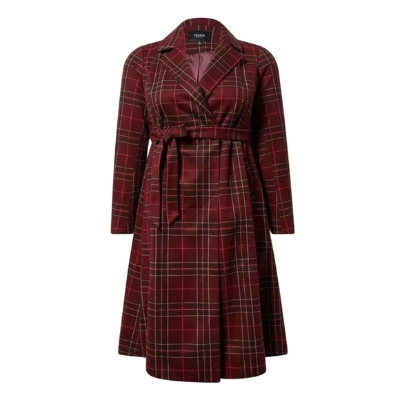 NWOT Torrid Burgundy Plaid Softest Tie Front Coat- Size 2x - Picture 3 of 13